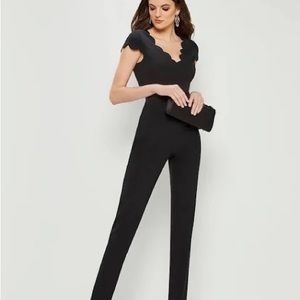 Adrianna Papell Scalloped Belted Jumpsuit